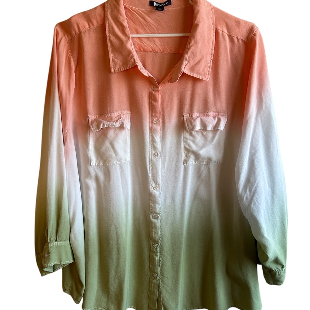 Roamans Multicolor Tie Dye Color Plus Size Button Down Shirt 36W - READ